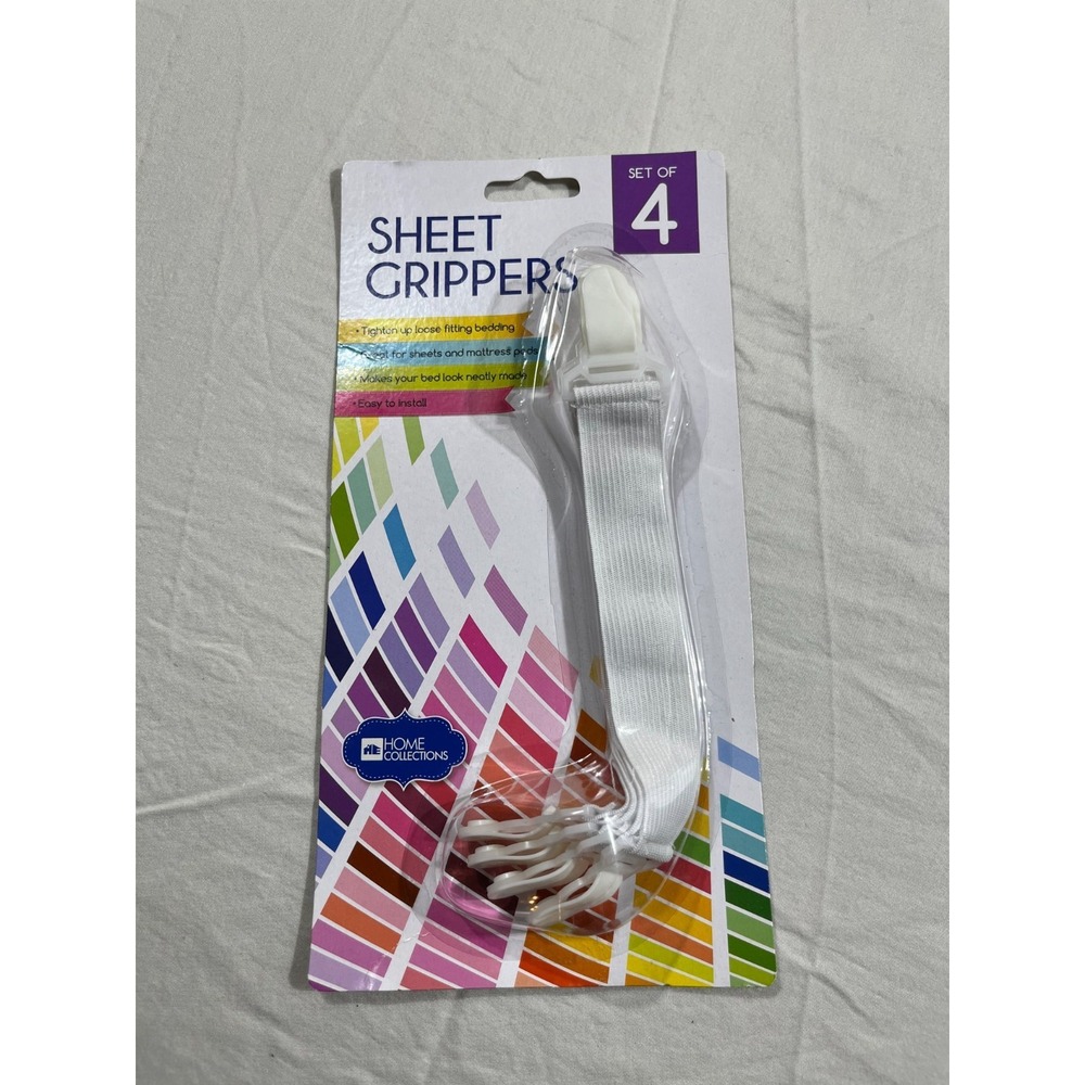 4 Pack Bed Sheet Grippers Adjustable Elastic Corner Straps Fasteners White NIB